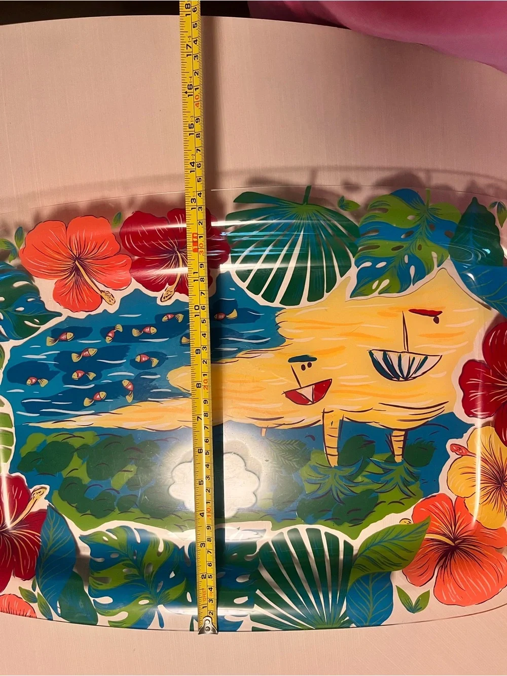 Tropical Beach Print Serving Platter with Hibiscus and Palm Leaves - Picture 4 of 4